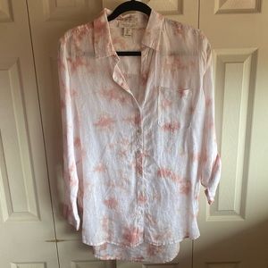Rachel Zoe Tie Dye  Long Sleeve Button Down Linen Blouse. Size -Large
